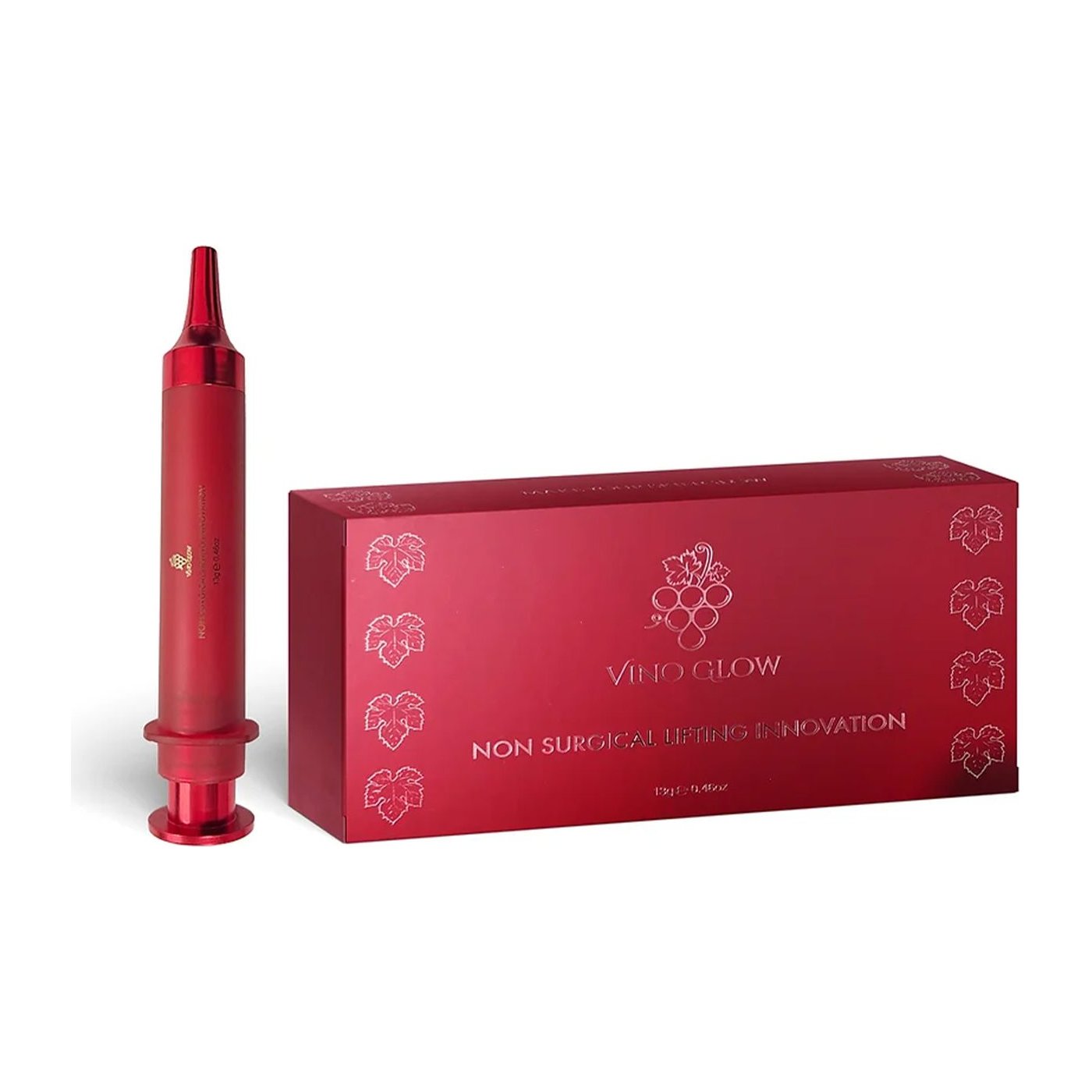 Vino Glow burgundy applicator and gold-embossed presentation box